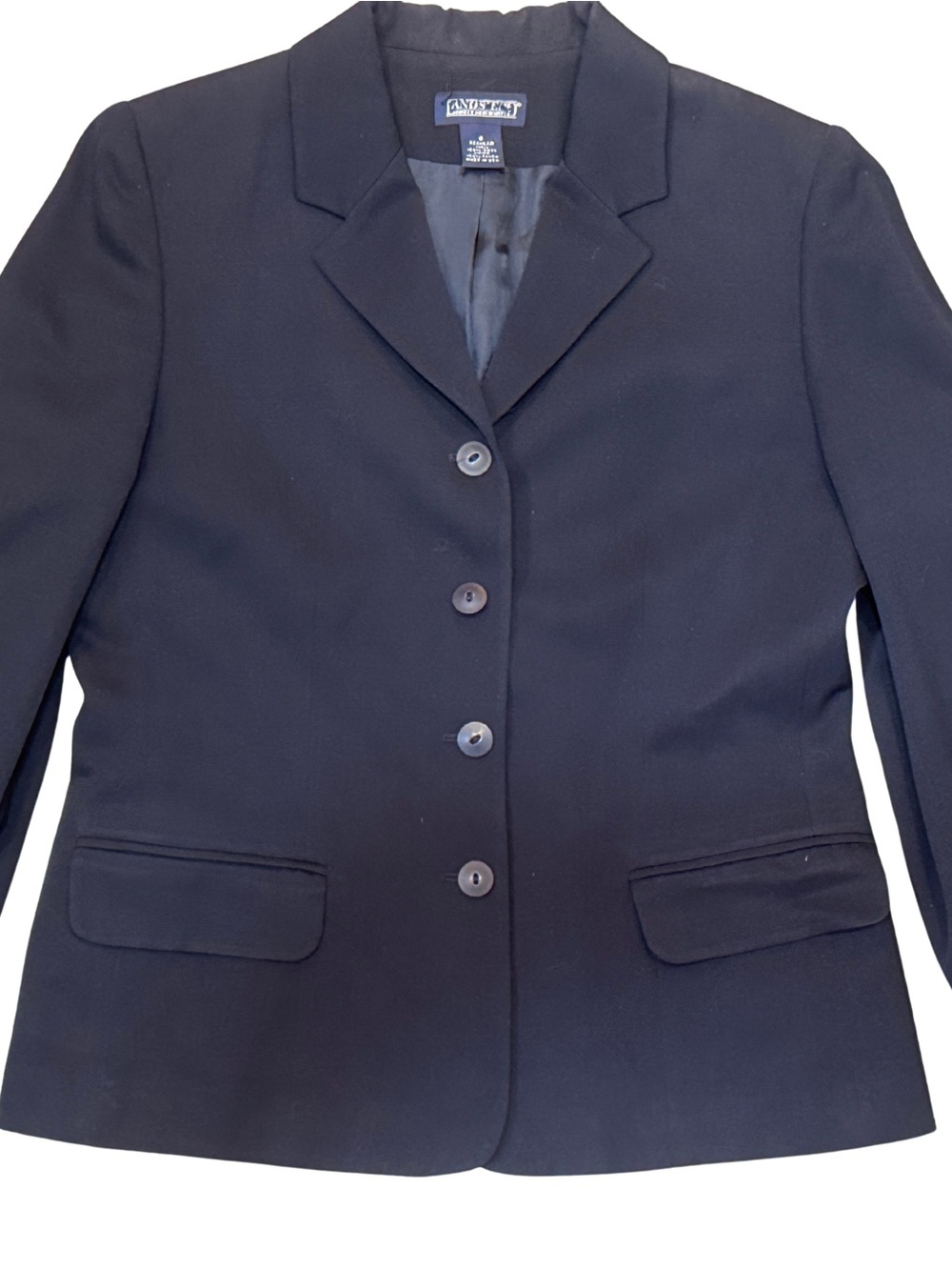 Lands' End Women's Black Single-Breasted 100% Wool Blazer